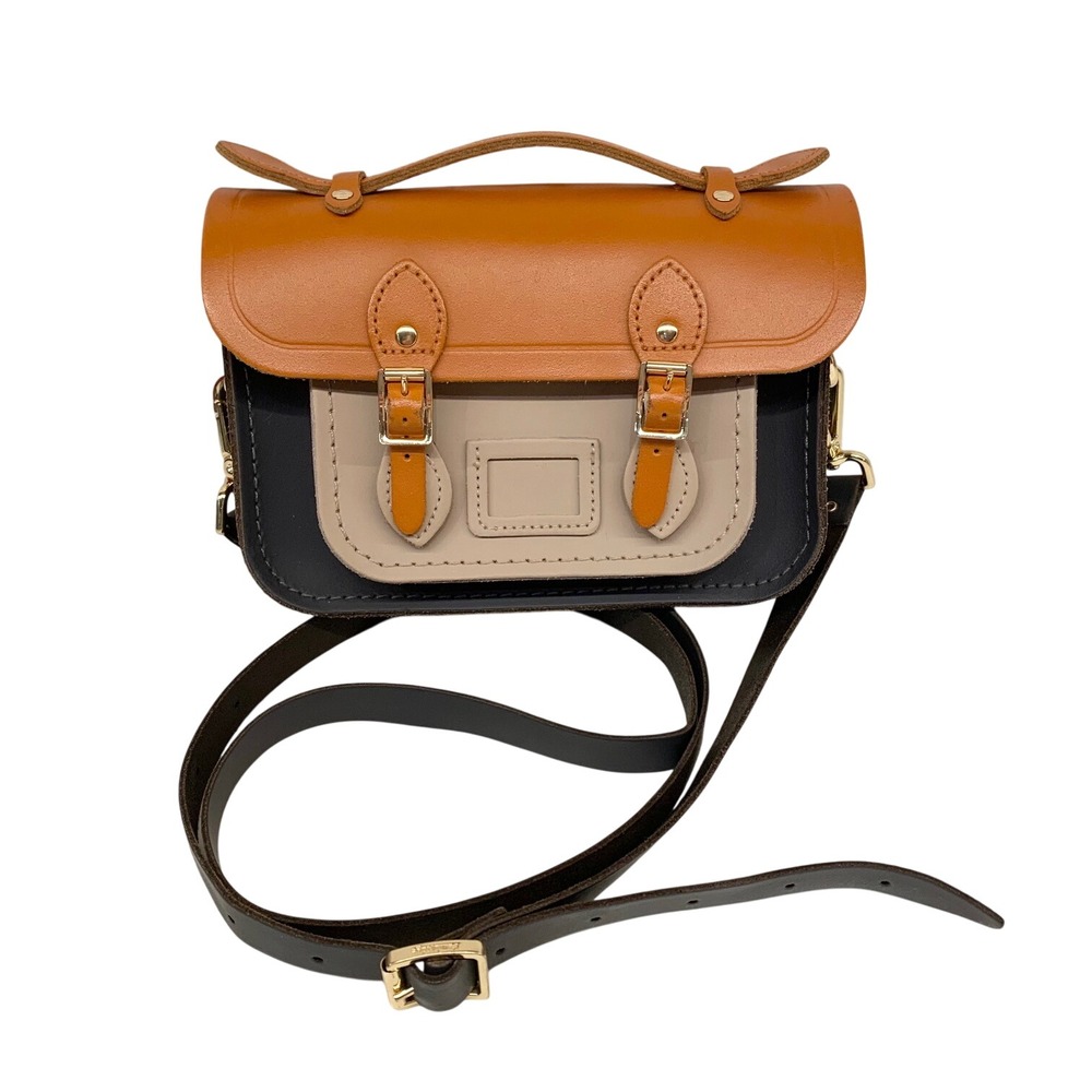 Cambridge Satchel Company Tri-Color Leather Crossbody Bag Tan Navy/Gray Cream 8